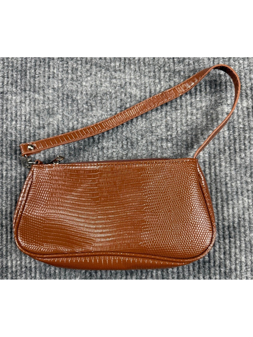 Brown Reptile Embossed Baguette Shoulder Bag Y2K Faux Leather